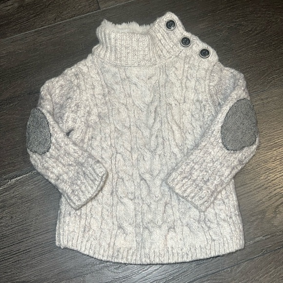 Zara Heather Grey Cotton/Wool Blend Cable Sweater w/Fur Lined Neck Size 9-12m - Picture 2 of 8